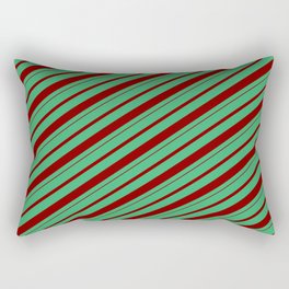 [ Thumbnail: Sea Green & Maroon Colored Lines Pattern Rectangular Pillow ]