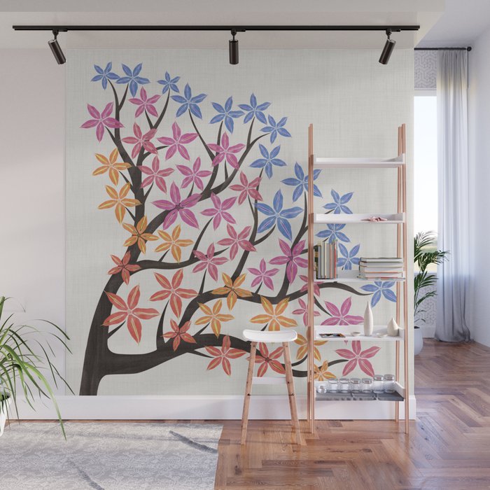 Colorful Flowering Tree Wall Mural By Kristiangallagher