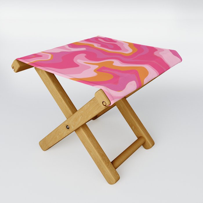 Colorful Pink + Orange Liquid Swirl - Retro Mid-Century Modern Style Folding Stool