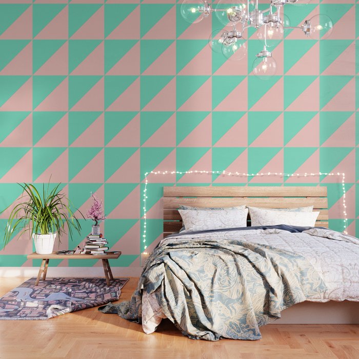 Mint and pink wallpaper on sale