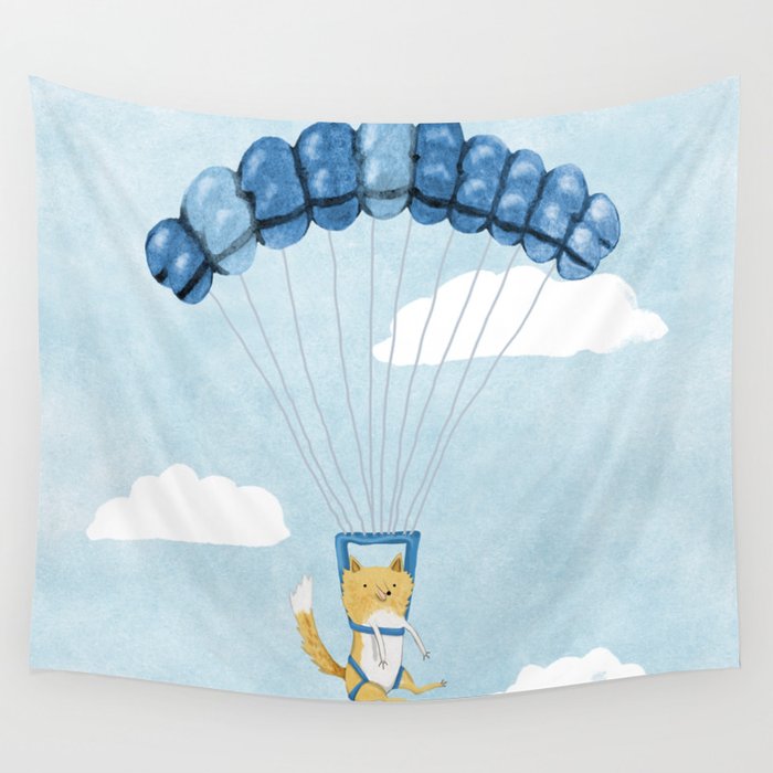 Cutie Parachuting Dog Wall Tapestry