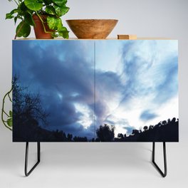 landscape sunset photo blue sky with clouds - Sunset / sunrise with clouds, light rays and other atmospheric Art Print Credenza
