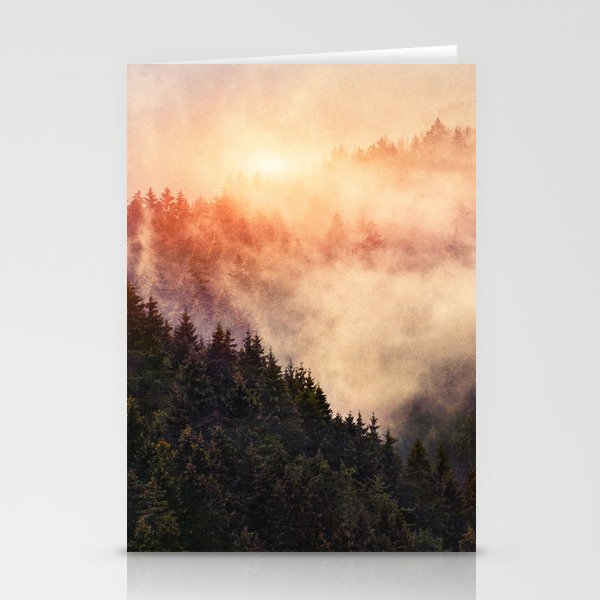In My Other World //  Sunrise In A Romantic Misty Foggy Fairytale Forest With Trees Covered In Fog Stationery Cards