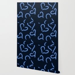 Neon Hearts Blue Wallpaper