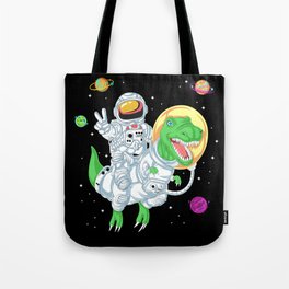 astronaut riding dinosaur Tote Bag