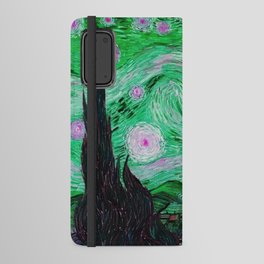 The Starry Night - La Nuit étoilée oil-on-canvas post-impressionist landscape masterpiece painting in alternate green and purple by Vincent van Gogh Android Wallet Case