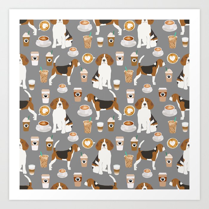 Beagles Coffee print cute dog beagle fabric pillow iphone case Art Print