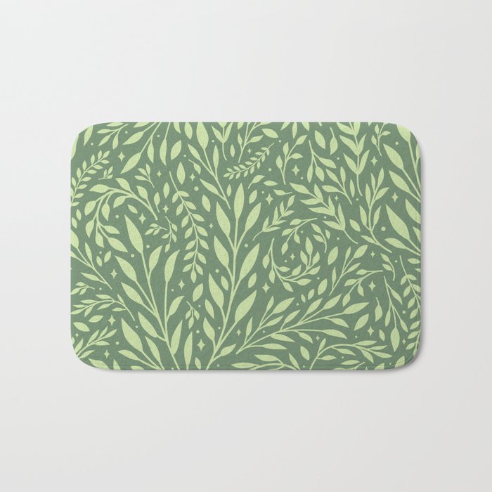 Leaves and Stems - Green Bath Mat