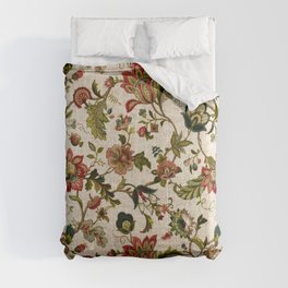 Red Green Jacobean Floral Embroidery Pattern Comforter