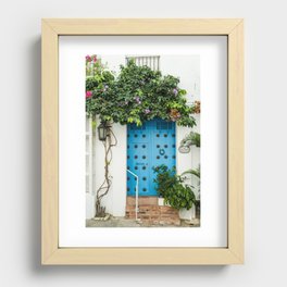 Blue door with Plants in Cartagena Colombia - wooden door - Caribbean vibe Recessed Framed Print