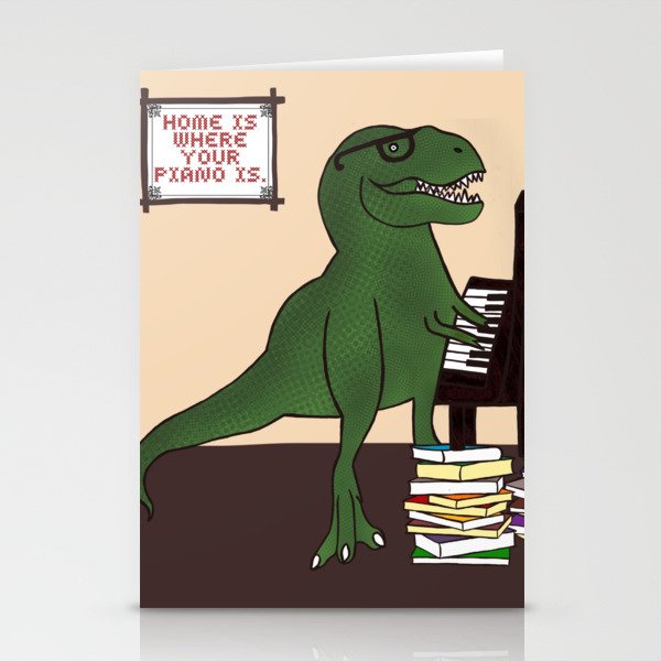 T-Rex Piano Stationery Cards