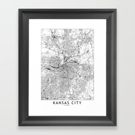 Kansas City White Map Framed Art Print