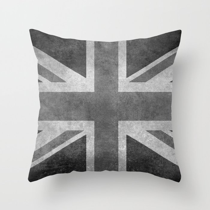 UK flag BW Grungy Throw Pillow