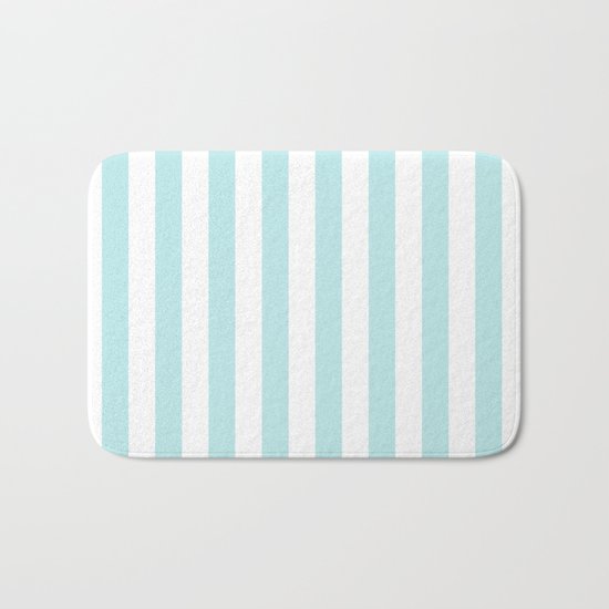 Striped- Turquoise vertikal stripes on white- Maritime Summer Beach Bath Mat