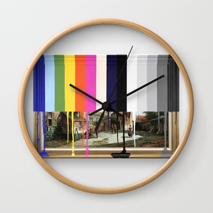 Garage Sale Painting of Peasants with Color Bars Wall Clock