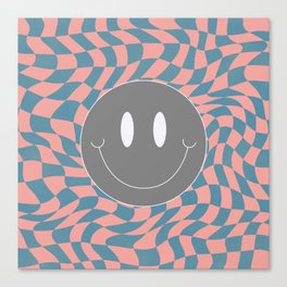 Smiley coral and blue wavy checker Canvas Print
