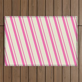 [ Thumbnail: Hot Pink & Beige Colored Lined Pattern Outdoor Rug ]