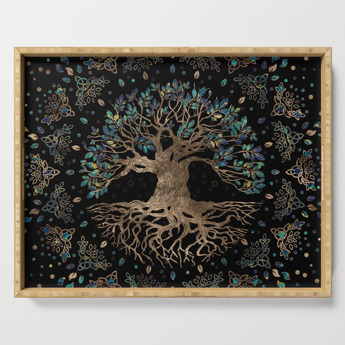 Tree of life -Yggdrasil Golden and Marble ornament Serving Tray