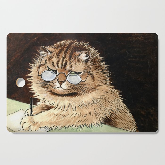 Cat at work with glasses by Louis Wain Cutting Board