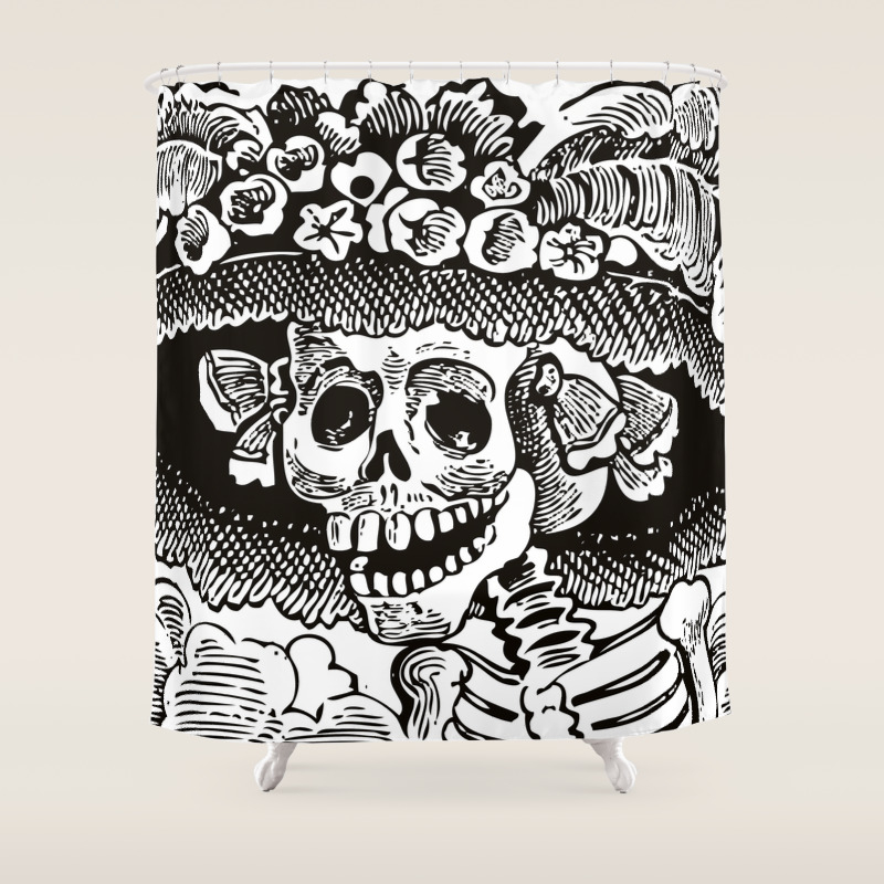 Calavera Catrina Skeleton Woman Black And White Shower Curtain By Eclecticatheart Society6