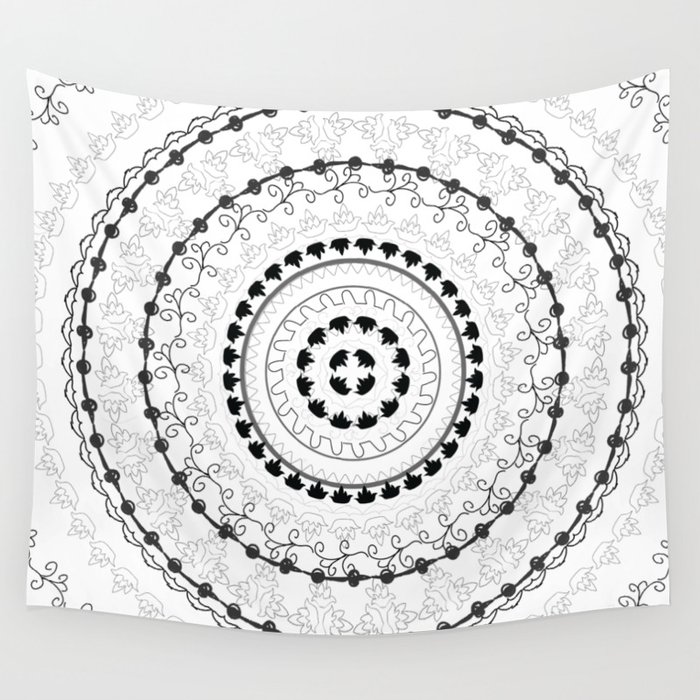 Black And White Lotus Mandala Studio Dorm Wall Hanging Tapestry