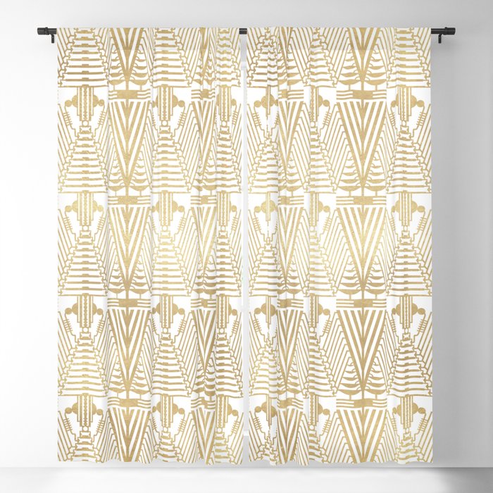 Image of a Gold foil and white art-deco pattern Blackout Curtain by ...