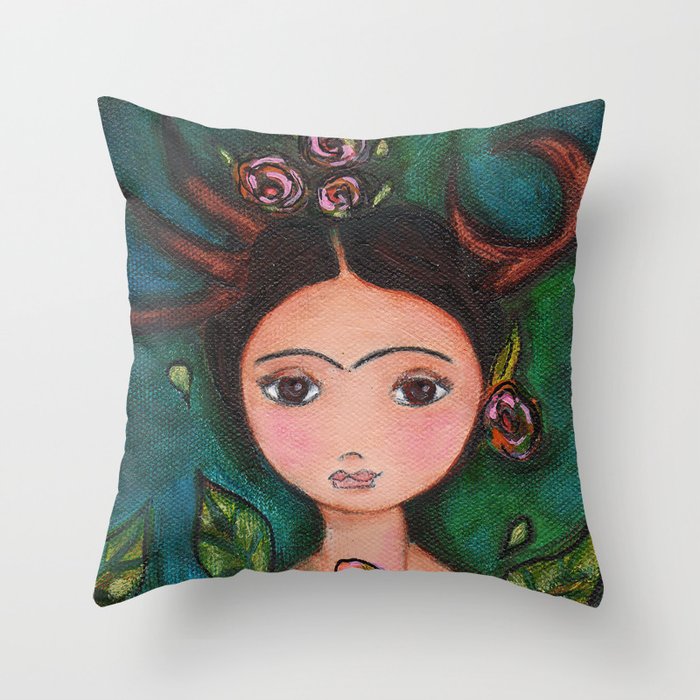 Frida Deer by Flor Larios Throw Pillow