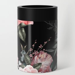 Midnight Garden Floral Pattern in Watercolor Can Cooler