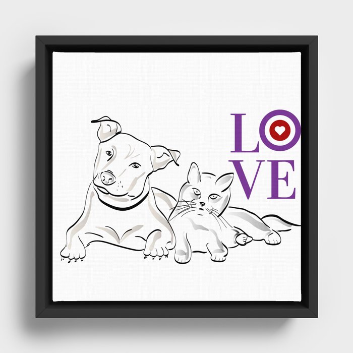 Cat & Dog LOVE Gifts Framed Canvas