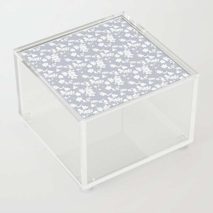 Grey Floral Birds Spring Pattern Acrylic Box