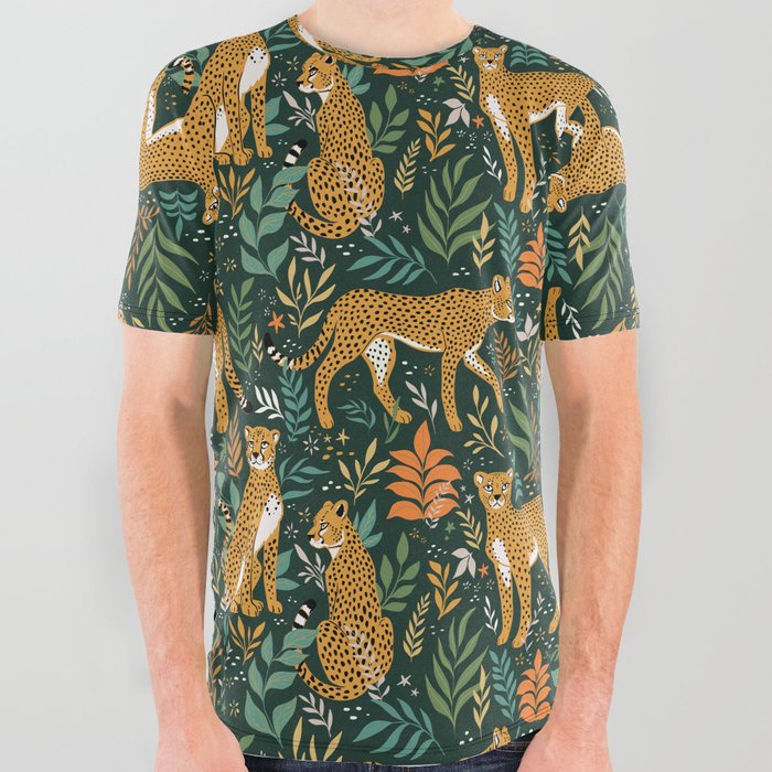 Spring Cheetah Pattern II - Lush Green All Over Graphic Tee