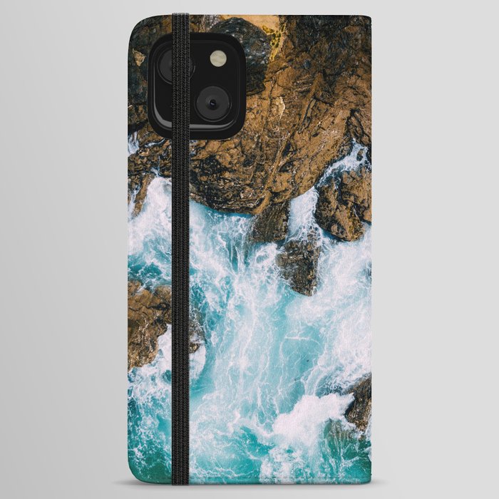 Ocean Waves Crushing On Rocky Landscape, Drone Photography, Aerial Landscape Photo, Ocean Wall Art iPhone Wallet Case