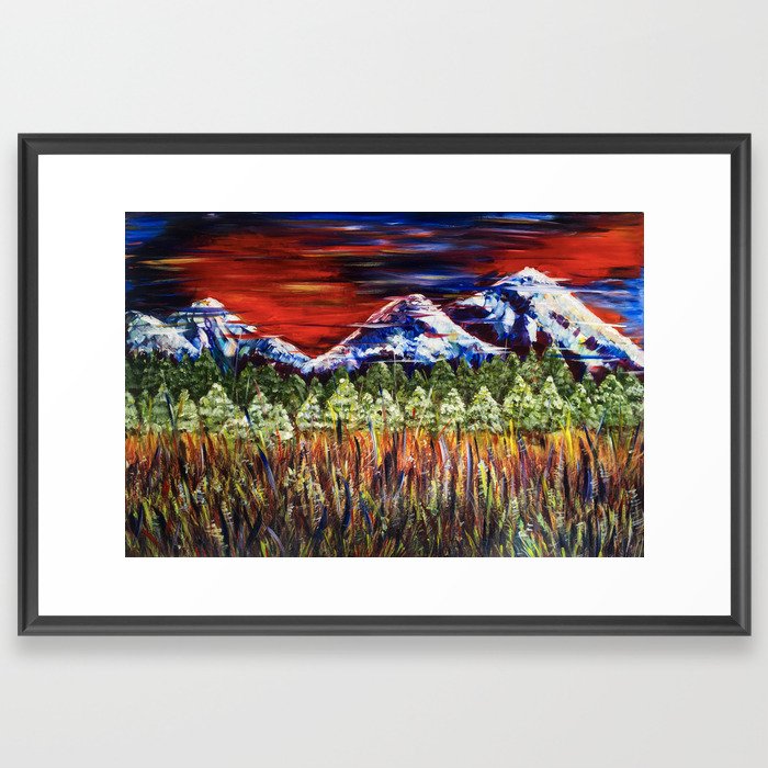 Snowy Mountain Painting, Colorado Painting, Acrylic Landscape Painting, Prairie Landscape, Original  Framed Art Print