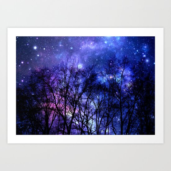 Black Trees purple blue SPACE Art Print