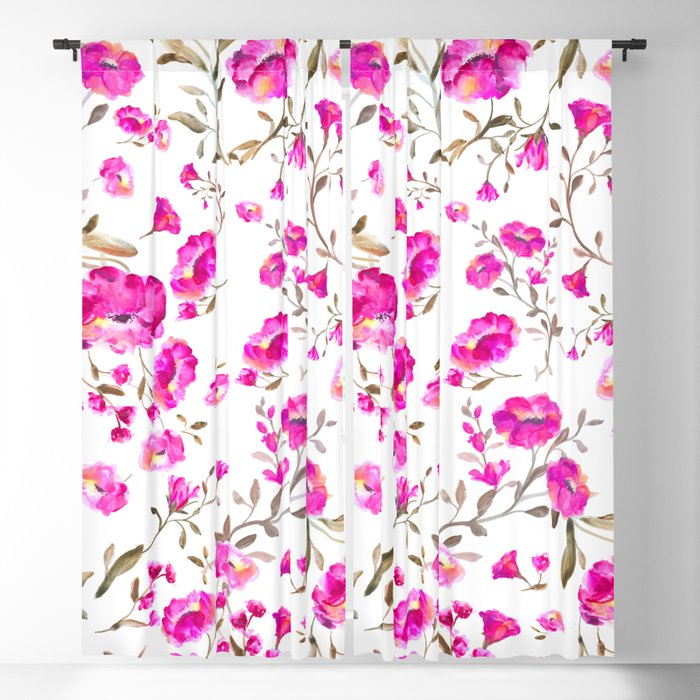 Flowers on white - pink, magenta, purple - series A  Blackout Curtain