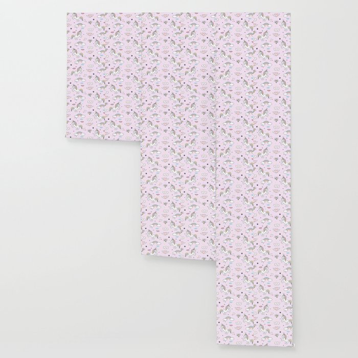 Unicorn Rainbows Light Pink Wallpaper By Christineiris Society6