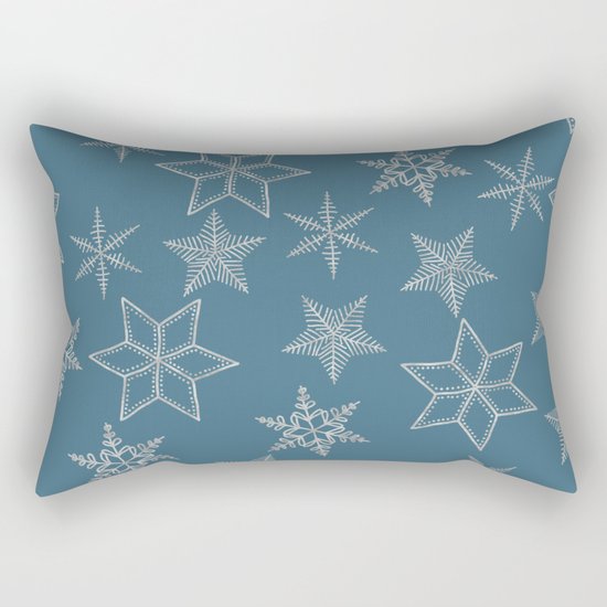 Silver Snowfakes On Teal Background Rectangular Pillow