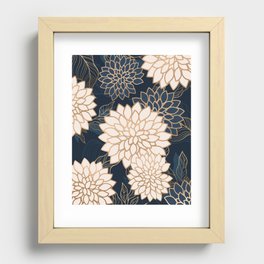 Floral Aesthetic in Navy, Blue, Ivory and Gold Recessed Framed Print