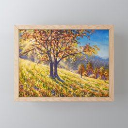 Sunny autumn tree in field hand painted painting by Rybakow. Framed Mini Art Print