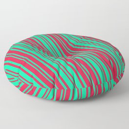 [ Thumbnail: Crimson and Green Colored Lines/Stripes Pattern Floor Pillow ]