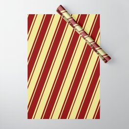 [ Thumbnail: Tan & Dark Red Colored Stripes/Lines Pattern Wrapping Paper ]