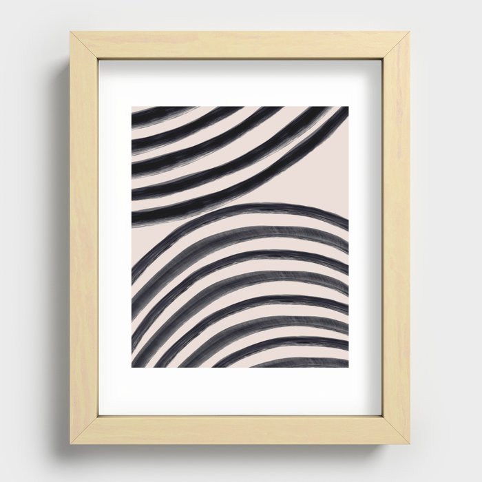 Modern Brushstroke Lines in Black and White Recessed Framed Print