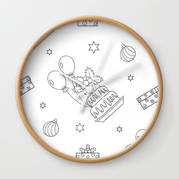 Christmas Holiday Seamless Pattern with Cakes Wall Clock