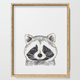 Raccoon peeking Painting Wall Poster Watercolor Serving Tray