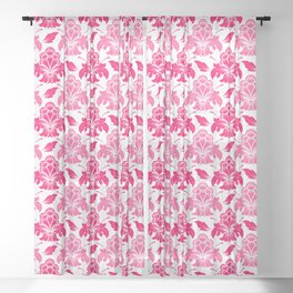 Preppy Room Decor - Pink Red Damask Pattern Design  Sheer Curtain