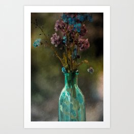 Backyard Bouquet turquoise blue turquoise mauve Art Print