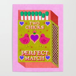 2 Chicks Perfect Match Vintage Matchbox Green & Pink Palette Poster