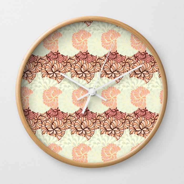 peach and rose pink floral dahlia garden flowers Wall Clock