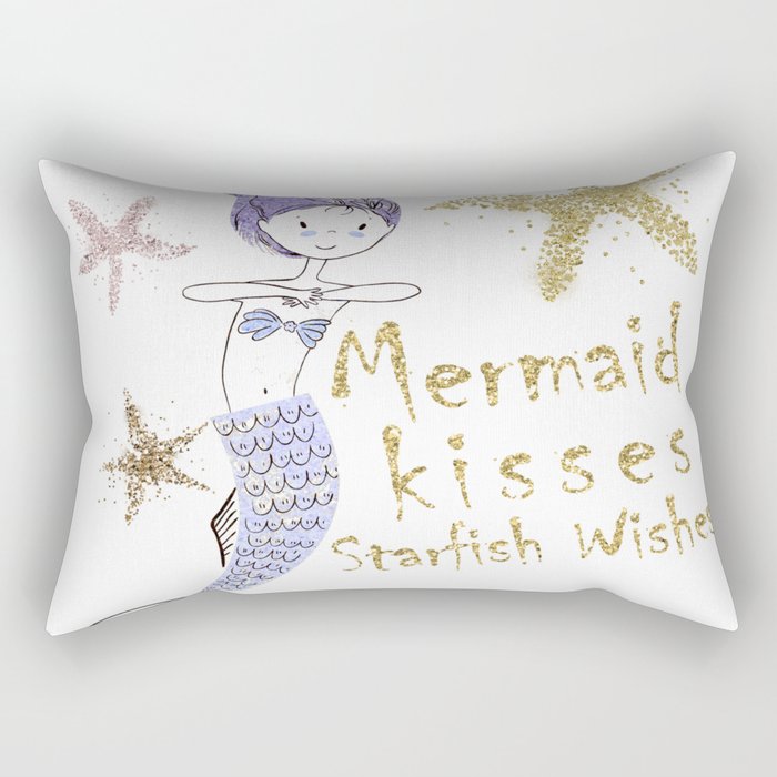 Purple & Gold Glitter Mermaid Kisses Starfish Wishes Rectangular Pillow