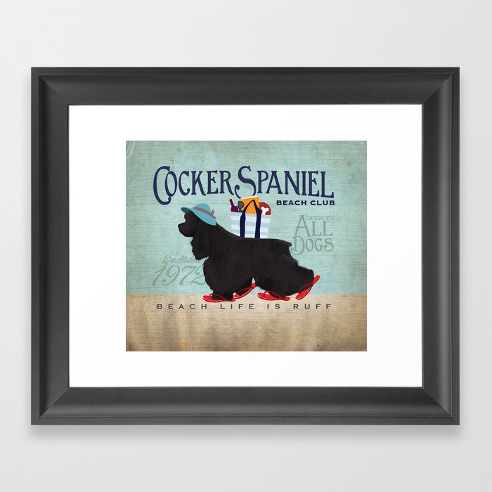 Cocker Spaniel dog beach club flip flops sandals beach life cottage  Framed Art Print